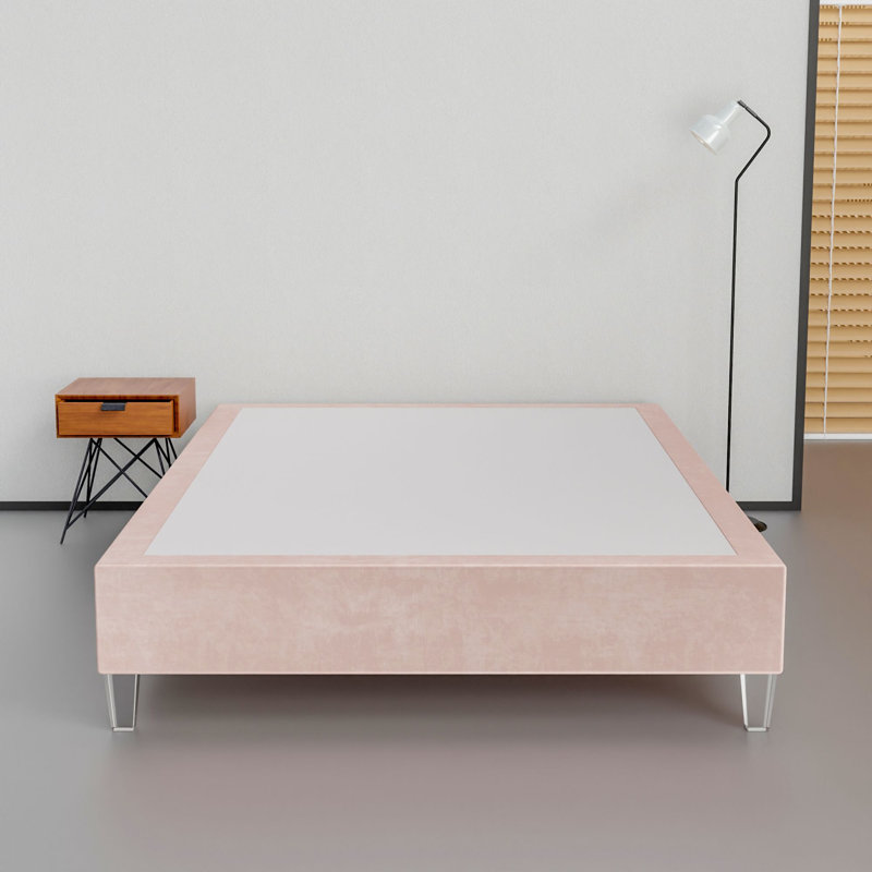 14-Inch Premium Kauly Material Wood Bed Frame, Comfortable Foundation with Acrylic Legs, Twin, Light Pink
