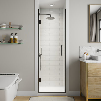 Porte de douche à charnière sans cadre avec verre trempé de 3/8 po x l 24 po x H 72 po