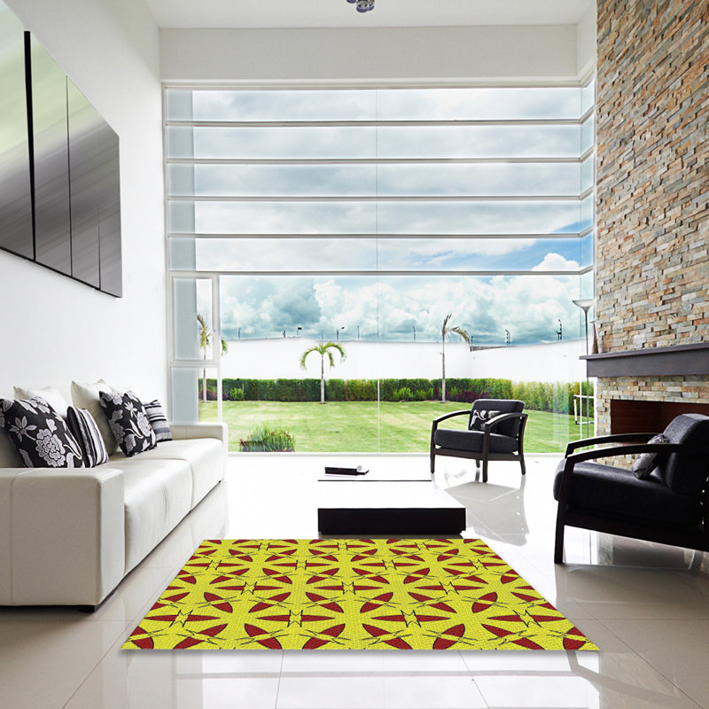 Tapis jaune/brun à motifs, Carré 3 pi