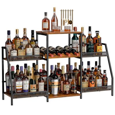 Extra Large 4-Tier Trapezoidal Bar Cabinet, Freestanding Liquor & Wine Storage