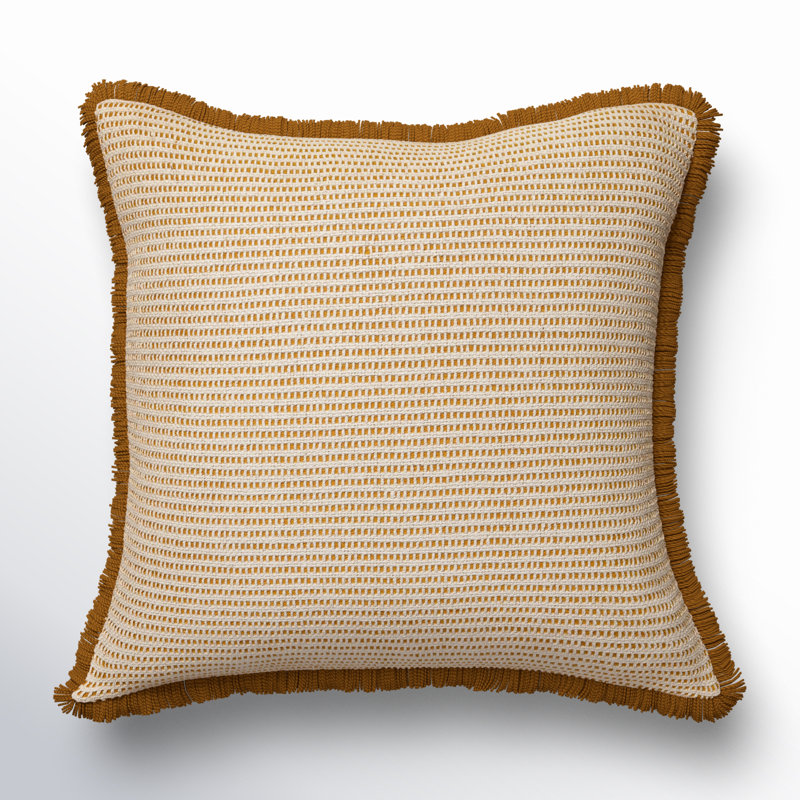 Kava Fringed Cotton Throw Pillow, Rust, 20" x 20", Polyester/Polyfill