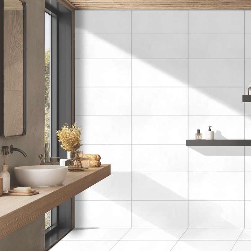 Literary License 12'' W x 24'' L Porcelain Concrete Look Singular Tile, White