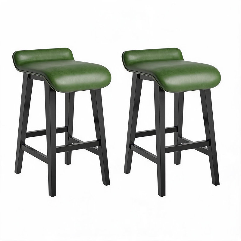 Leather Bar Chairs Set of 2/4, Bar Height Stools Counter Stools with Wood Leg & Non-Slip Feet, Vintage Island Stools for Kitchen Island Dining Room Patio