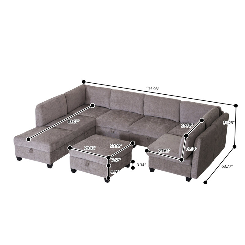 Siège de canapé modulaire sans accoudoirs, unité de canapé convertible avec rangement, fauteuil d'épissage flexible pour salon (8 pièces)