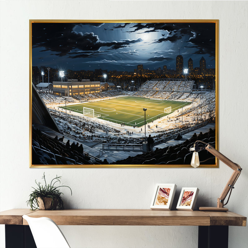 Night Match Stadium Under The Floodlight III sur toile, H 24 po x l 32 po x P 1 po, Cadre flottant doré