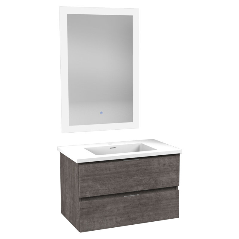 Ensemble de meuble-lavabo simple 30 po avec miroir Conques, gris
