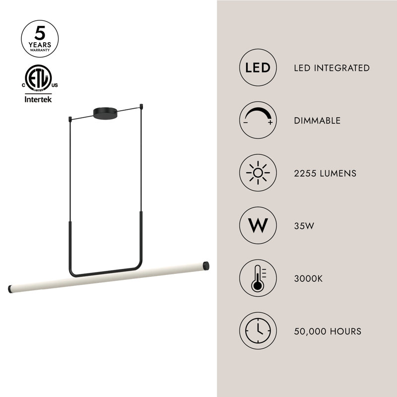 Vesper 1 - Light LED Pendant, 13.63" H x 48.25" W x 1.75" D, Black