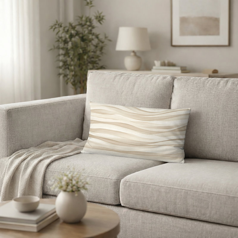 Coussin décoratif à rayures - Coussin à rayures beige, H 12 po x l 20 po