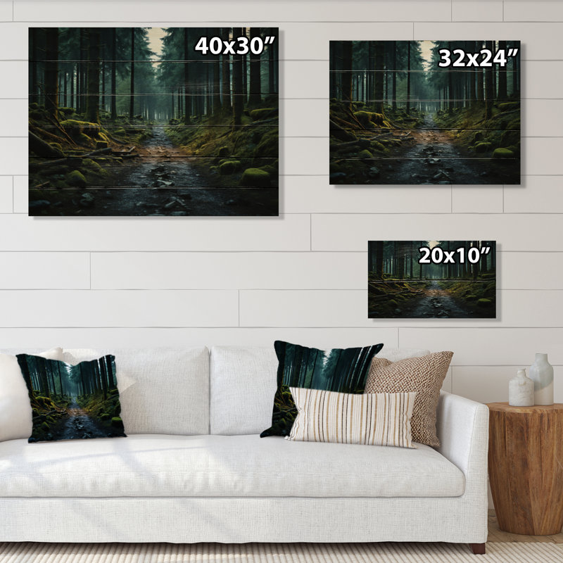 Sentier d'émeraude vers la forêt sur bois, H 30 po x l 40 po x P 0,78 po