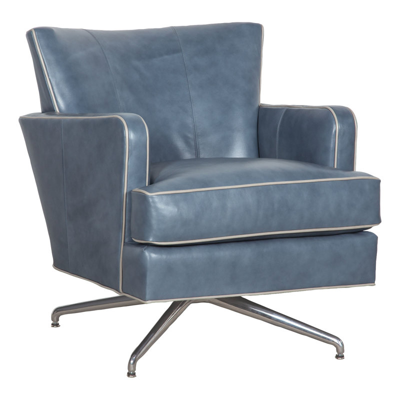 Kyle Swivel Armchair, Nickel, 1181 Pearl Genuine Leather