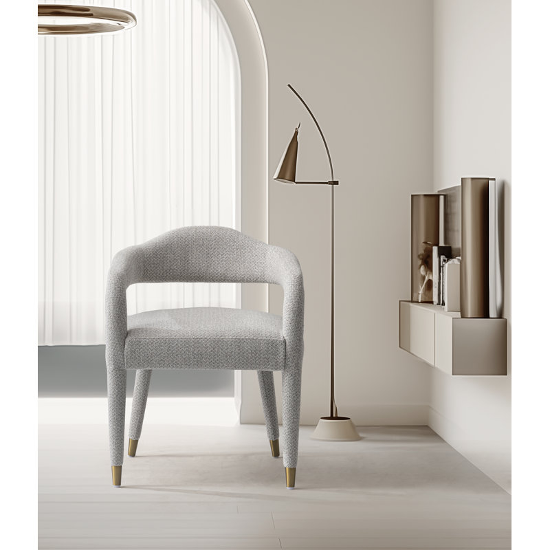 Aspen Mid-Century Modern Tweed Upholstered Birch Wood Dining Armchair in Silver Lining, Silver Lining