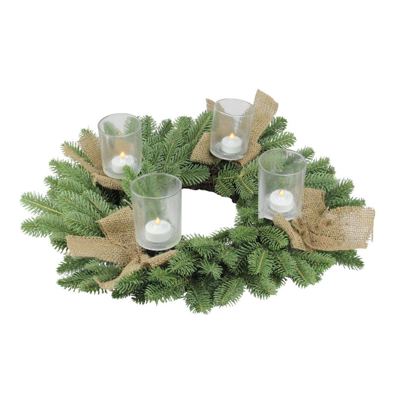Green and Brown Pine Artificial Christmas Wreath with Candle Holder - 21-Inch Unlit