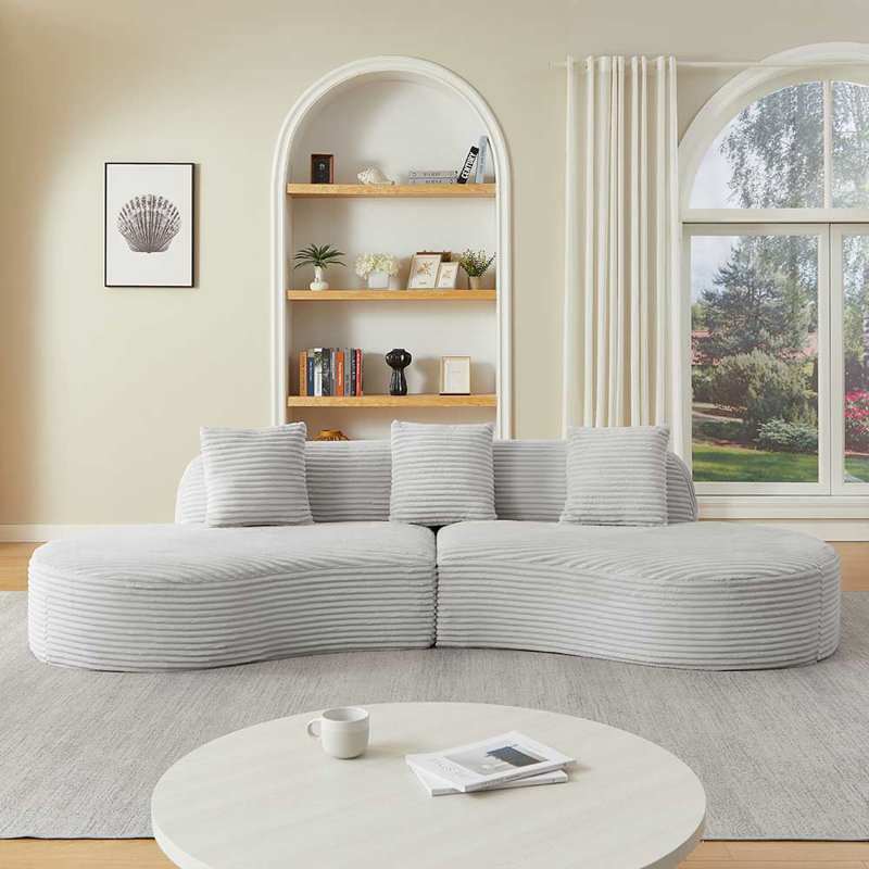 Upholstered Curved Sectional Sofa, Light Gray