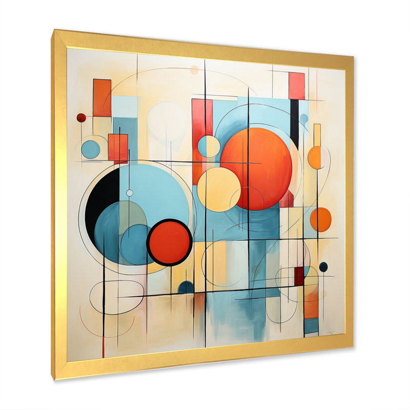 Colourful Mid Century Dynamic Duality I - Mid-Century Wall Decor, Encadrement doré, H 30 po x l 30 po x P 1 po