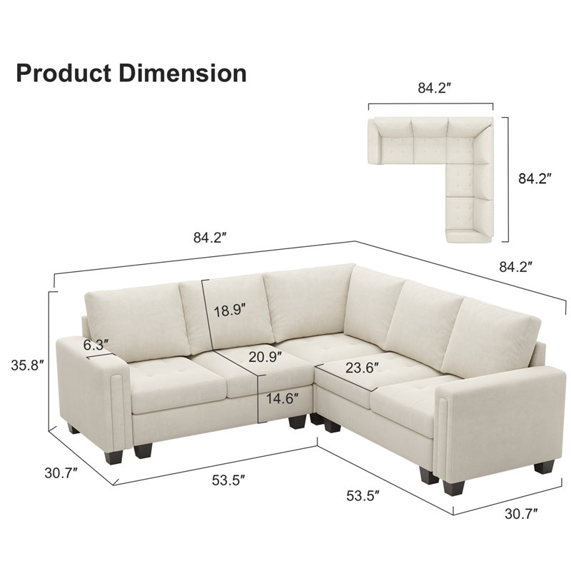 Shavera 4 - Piece Velvet Sectional Corner Sofa Livingroom Modular Couch Apartment Sofa, Beige Velvet