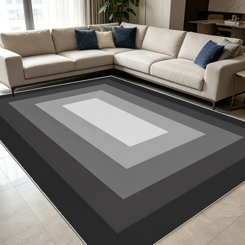 1PC Nested Gradient Grey Geometric Border area rugs for Living Room, Soft and Comfortable, Suitable for all seasons, easy-to-maintain, machine washable Indoor floor mat, Under Table Farmhouse suitable for dining room, bedroom, entryway, home office,