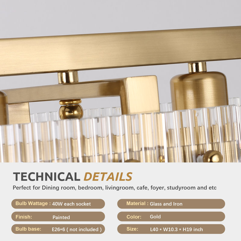 Luminaire linéaire pour îlot de 40 po avec bordure en cristal 3D texturé 40 lumières, 6 lumières réglables pour les plafonds inclinés