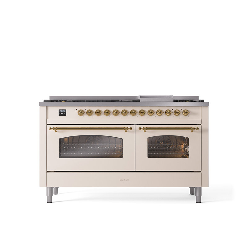ILVE Nostalgie II 60 Dual Fuel Range, 9 Burners, Griddle, Liquid Propane, Graphite Matte/Copper