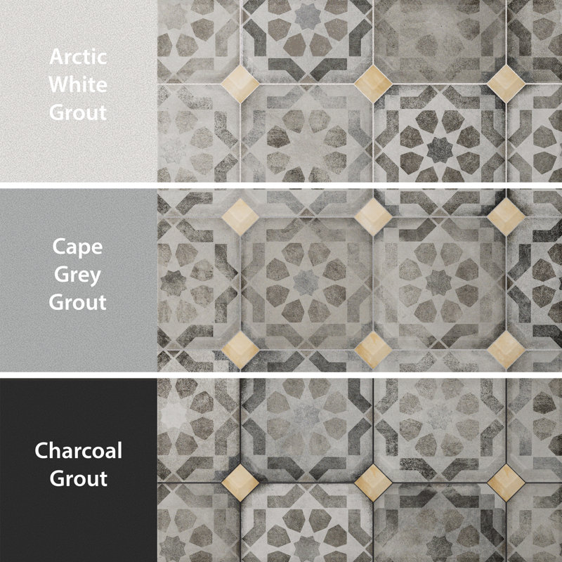 Laverton Octagon W/Taco 7-7/8 In. X 7-7/8 In. Porcelain Floor And Wall Tile, Gray/Ivory