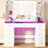 Vanity Desk with 11 Drawers & 360° Rotating Organizer, Mirror Lights, Glass Top & Power Outlet