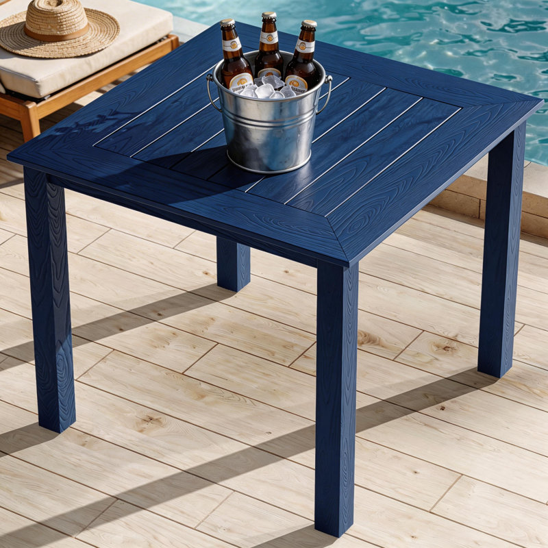 Patio Table Square All-Weather HIPS Patio Dining Table Outdoor Dining Table for Backyard Garden Deck Poolside, Navy, Navy