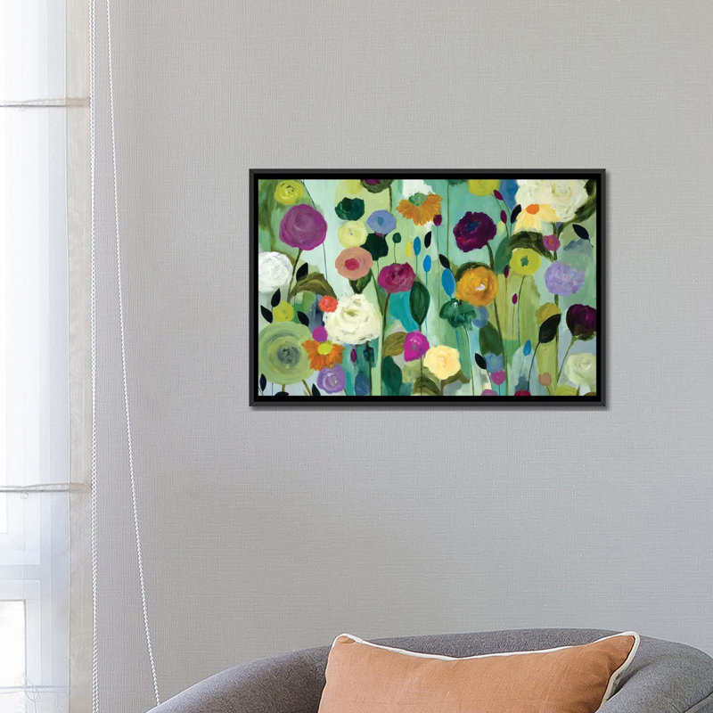 « âme florales », impression sur toile, H 18 po x l 26 po x P 1,5 po, Toile avec cadre noir, Pas de tapis