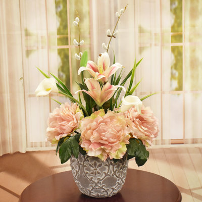 19 " Faux Silk Lillies and Peony Arrangement