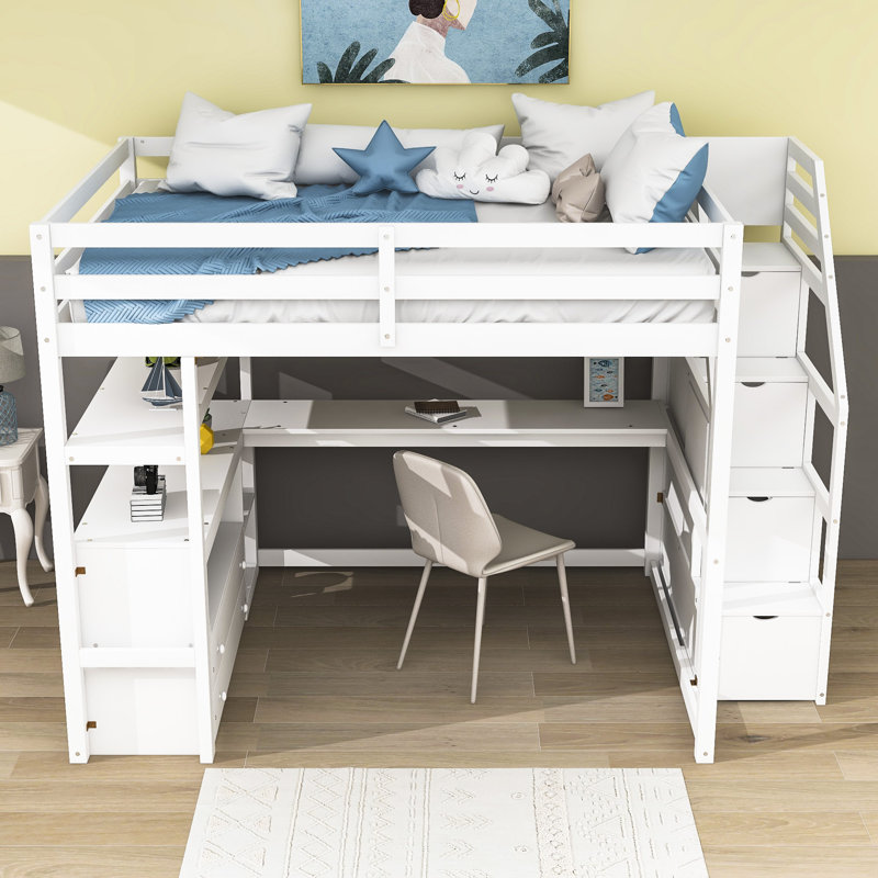 Helmuts Kids Loft Bed with Drawers, White, Full