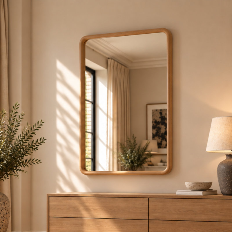 Oak Framed Large Full Length Mykelti Mirror, 90cm H x 60cm W, Oak Wood
