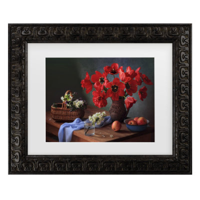 Bolog Tatyana Skorokhod With A Bouquet Of Red Tulips Matted Framed Art