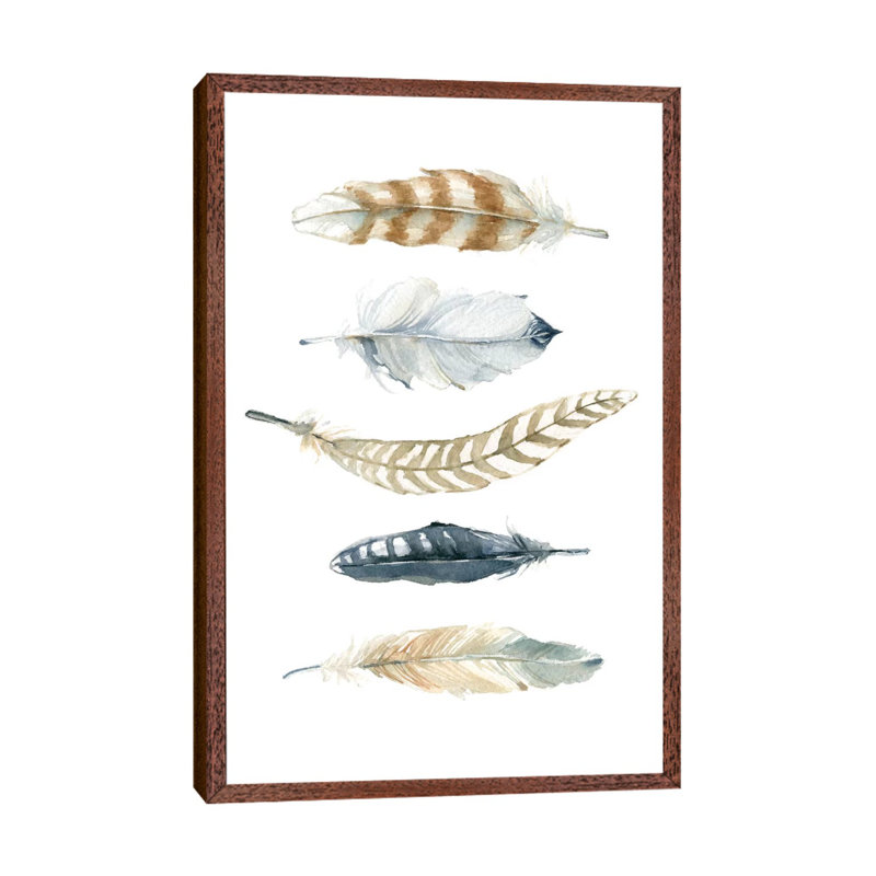Feather Collection II by Carol Robinson - Painting on Canvas, 101.6 cm H x 66.04 cm W, Classic Brown Wood Framed Canvas