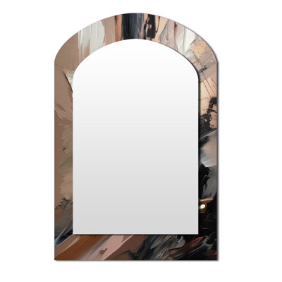 Brown And Black Beyond Boundaries II - Abstract Asymmetrical Decorative Mirror, Modern Arch Large Wall Mirror, Printed Metal Art