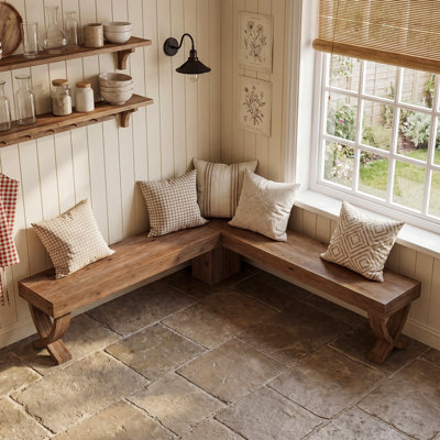 55-Inch L Shaped Corner Bench, Solid Wood Breakfast Nook Kitchen Dining Bench, Farmhouse Entryway Shoe Bench, for Hallway, Dining Room