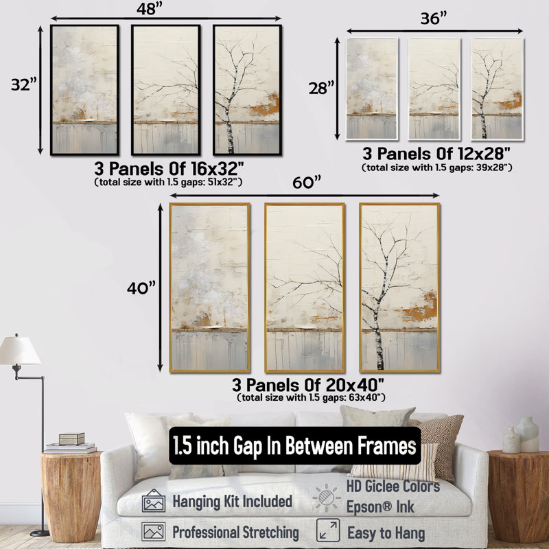 Simplicity Winter Dream III - Winter Landscape Wall Art Set, 40" H x 60" W x 1" D, Natural Floater Framed