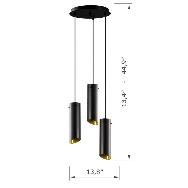 Adjustable Height 3-Lights Metal Body Cluster Pendant