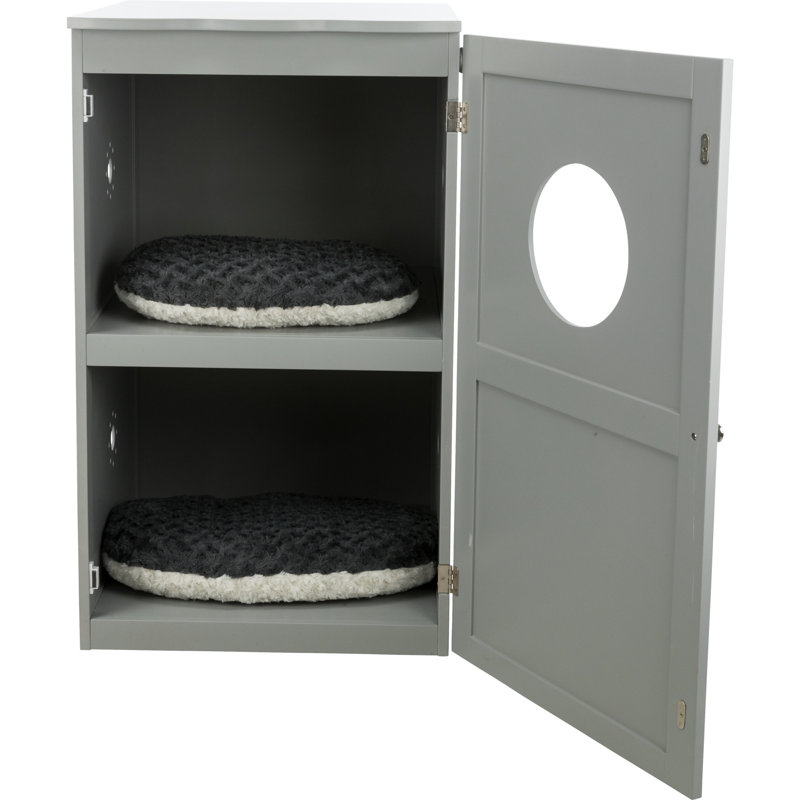 Enclos pour litière en bois à 2 étages, grande cachette et table d'appoint pour chat, Gris