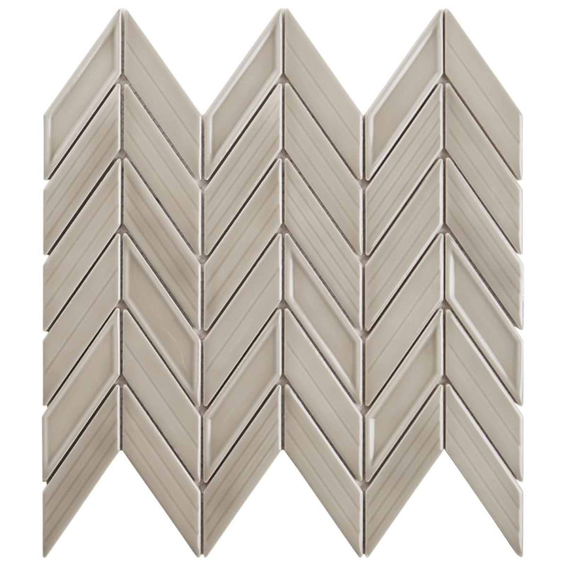 Brookline Chevron 1x5 Glossy Ceramic Mosaic Tile, Warm Gray