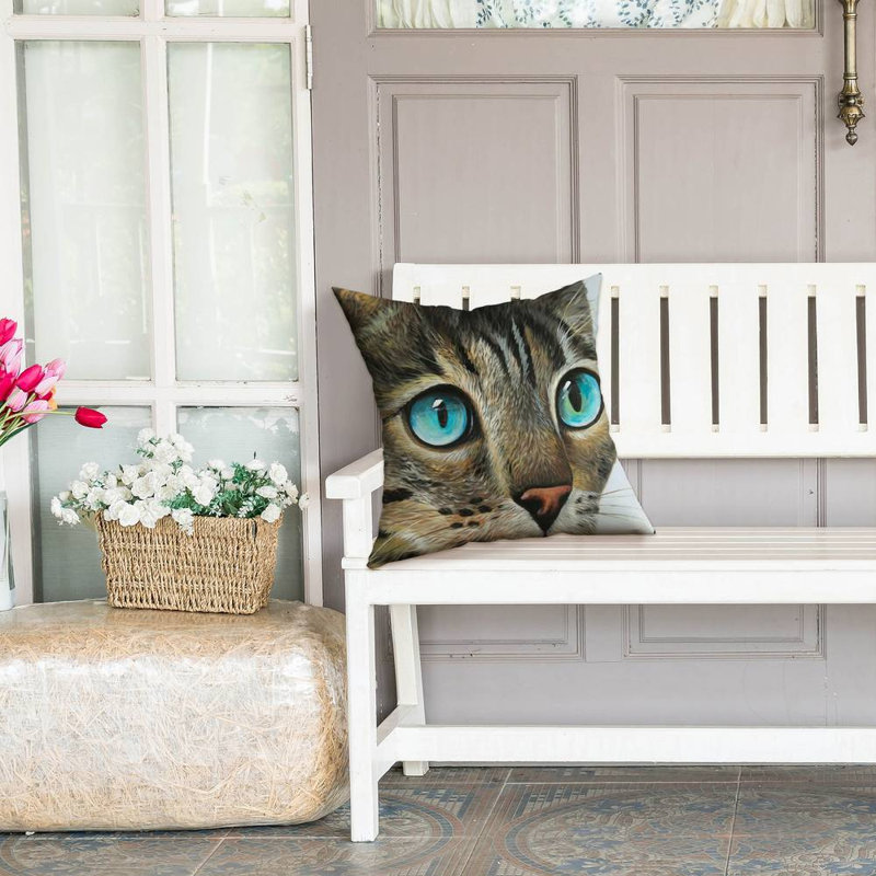 Curious Cat Portrait - Gray – Outdoor Throw Pillow with Insert, Weather-Resistant, Square 18"