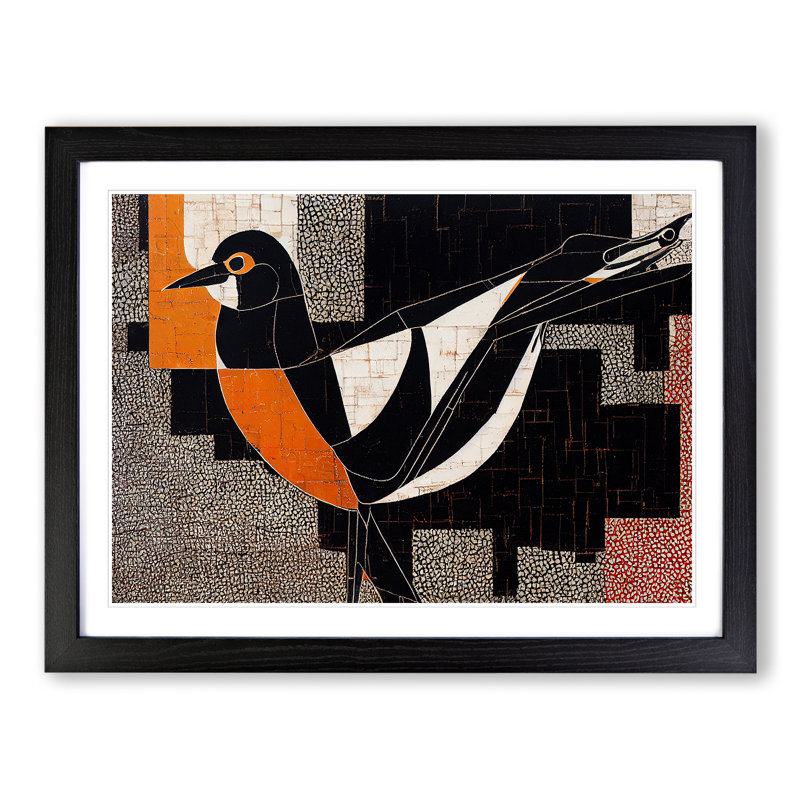 Expressive Abstract Bird - Single Picture Frame Print, 46cm H x 64cm W x 2cm D, Black