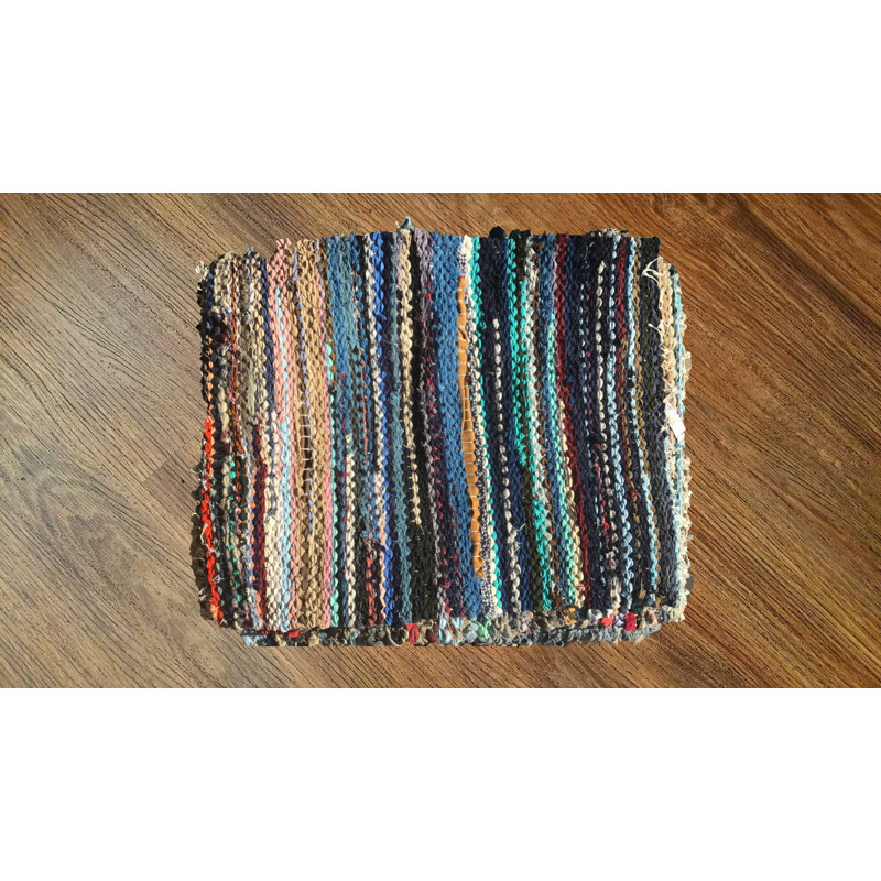 Ensemble de tapis rayés en coton tissé à la main à plat vert / brun