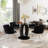 Modern Round Tempered Glass Pedestal Dining Set with Velvet Woven Dininig Chair-873376897-900894097