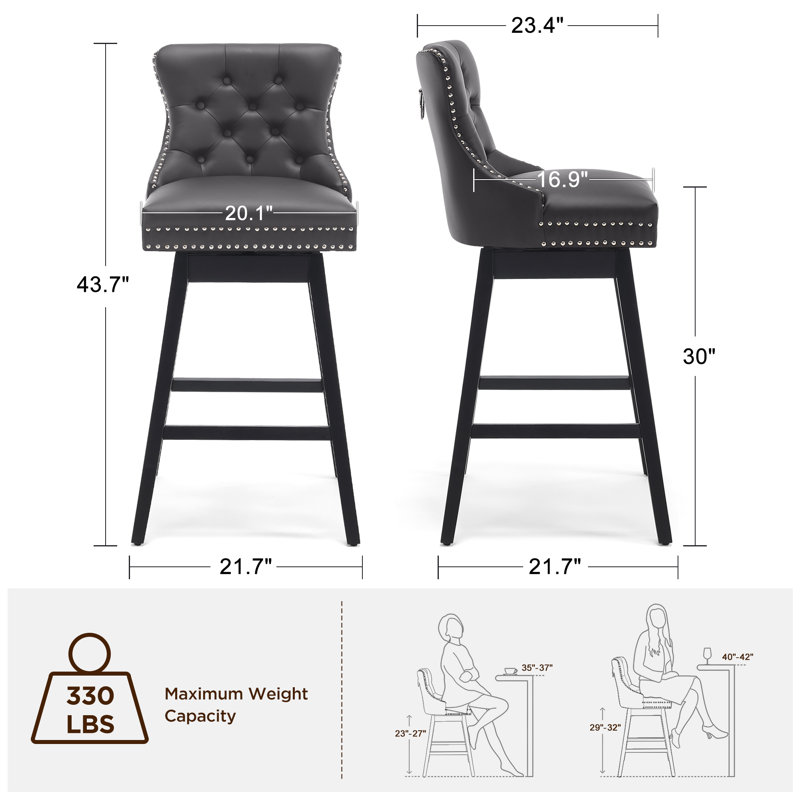 Timm Swivel Stool, Gray Faux Leather