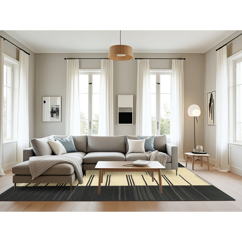 Tapis noir/beige contemporain, Rectangle 8 pi x 10 pi