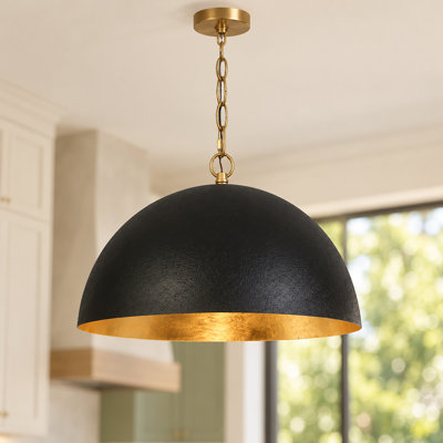 Grand luminaire suspendu pour îlot de cuisine 1 lumière à dôme noir à intensité variable 17,7 po Hylia