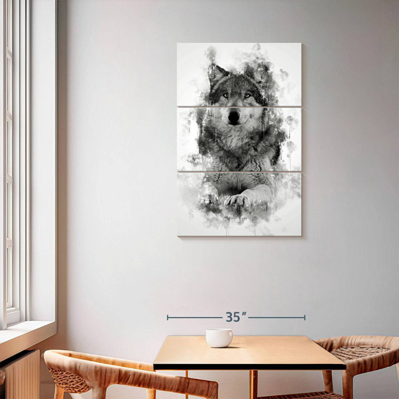 Brampt Wolf Sitting Black And White, 57" H x 36" W
