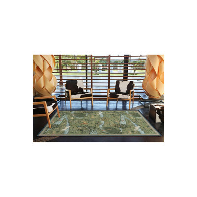 Green Botanical Lake Patterned Colorful Washable Woven Base Rug