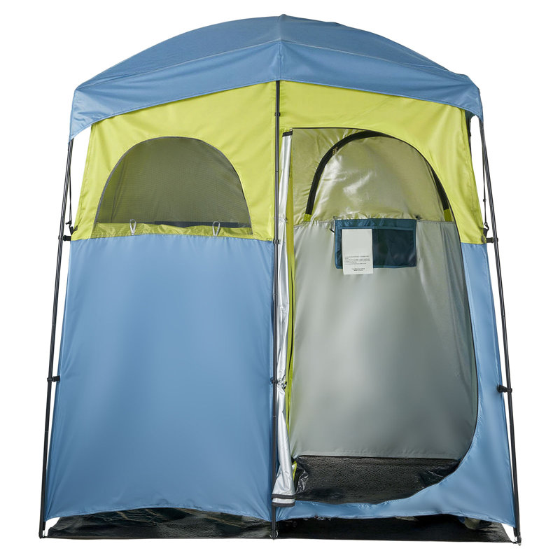 Tente de camping, vestiaire d'intimité portable 2 pièces avec sac de douche, piquets, cordes, sac de transport et poteaux de soutien, tissu Oxford 150D avec revêtement argenté, pour le camping, la pêche