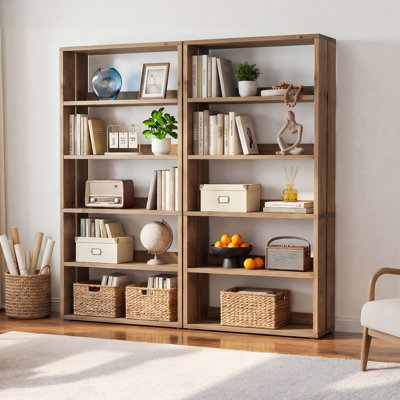 70.8" H Solid Wood Bookcase With 5-Tier Storage For Living Room, Home Office (Set Of 2)