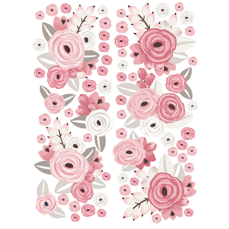 Plants & Flowers Non-Wall Damaging Wall Decal, Pink/White