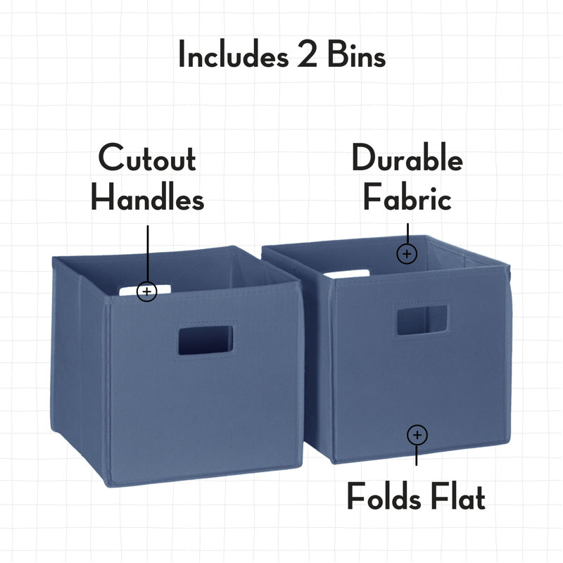 RiverRidge Kids 2pc Fabric Collapsible Storage Cube Organizers with Handles for Playroom Organization, Slate Blue